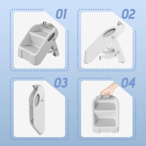 Toddler Step Stool, Easy to Fold Step Stools for Toddlers with Non-Slip Surface & Alphabet Patterns, Lightweight & Cute Kids Step Stool for Potty Training, Bathroom Sink, and Bedroom, Gray