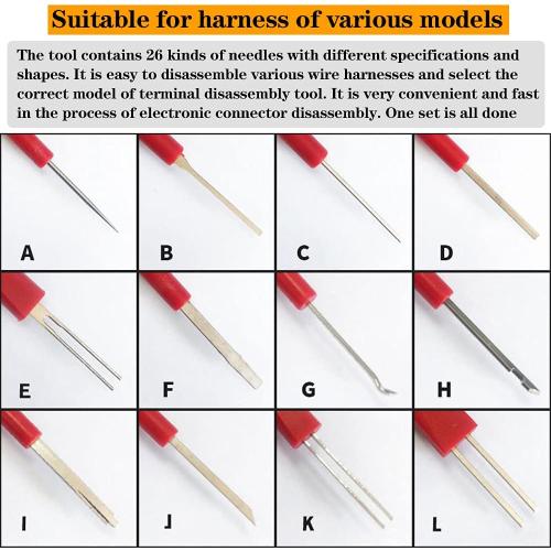 Terminal Removal Tool Kit，For Replaces Universal Vehicle Wire Harness Pin Connector Release Tool Set(26 PCS)