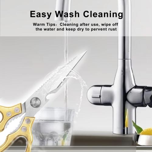 AWinjoy Kitchen Scissors, Heavy Duty Sharp Shears Dishwasher Safe, Kitchen Accessories Cooking Shears for Meat Chicken Fish Poultry Herb Bread (gold)