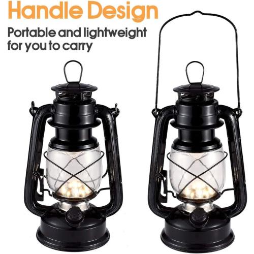 Black Vintage LED Hurricane Lantern, Warm White Battery Operated, Antique Metal Hanging With Dimmer Switch, 15 LEDs, 150 Lumen for Indoor or Outdoor Usage (Black)