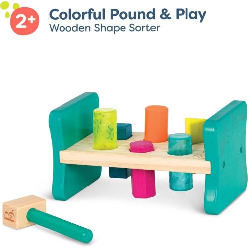 B. toys – Wooden Shape Sorter – Pounding Bench For Shape Sorting – 6 Pegs & Toy Hammer – Classic Toys For Toddlers, Kids – 2  Years – Colorful Pound & Play