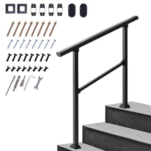 Size 40.6 x 39 Carbon Steel Handrail for Outdoor 3 Steps, 40.6 L x 39 H, Upgraded Exterior Decking Railing for Porch, Deck, Easy to Install for Concrete/Brick/Wood, Screw Kit Included #LYFS03BK-US