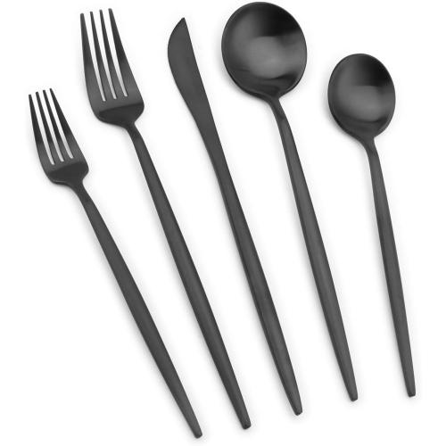 Matte Black Silverware Set, Vanys 20 Piece Stainless Steel Cutlery Flatware Set, Kitchen Utensil Sets for 4, Tableware With Knife Spoons And Forks Set, Satin Finished Polished