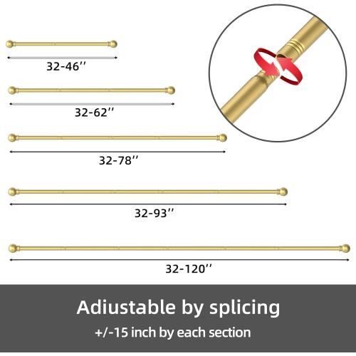 Curtain Rods for windows 28-78 inch, 5/8 inch Decorative Gold Splicing Heavy Duty Metal Curtain Rod set with Brackets