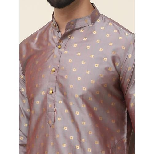 Size Medium 38 Color Brown Sojanya (Since 1958 Men'S Silk Blend Printed Only Long Kurta