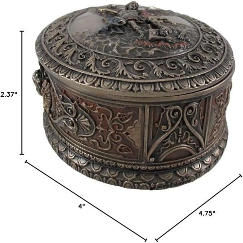 Veronese Design 4.75 Inch Saint Michael Ornate Oval Shaped Bas Relief Trinket Rosary Box Cold Cast Resin Bronze Finish