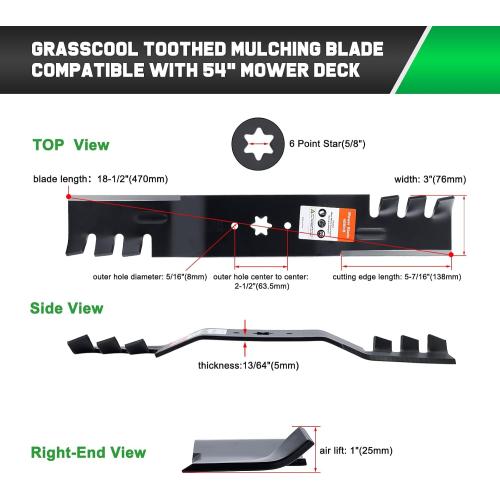 54 Inch Mower Blades 40MnB for MTD Cub Cadet 742-0677 942-0677 RZT54 RZT-S54 SLT1554 GT1554 LGT1054 GT1054 GTX1054 T310 54''Deck Lawn Mower (Toothed Mulching)