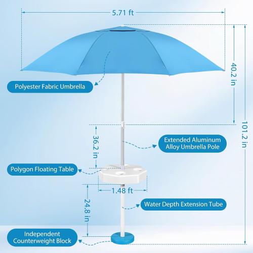 Floating Pool Umbrella with Weighted Base, Rust-Proof Aluminum Pole | Blocks Up to 98% of Harmful UV Rays, Features Removable Polygon Floating Table, Ideal for Pools, Beaches & Outdoor Lakes