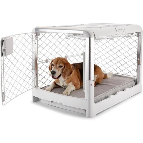 DIGGS Revol Collapsible Dog Crate with Wheels - Premium Portable Dog Crate - Safe, Stylish, and Convenient Indoor Kennel (Ash, Medium)