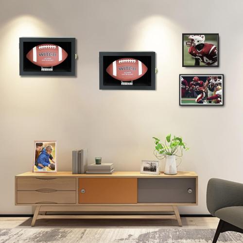 JOVANI Football Display Case Wall Mount Lockable Anti Fade Wood Holders Display Nameplate for Full Size Memorabilia Football w/98% UV Acrylic Door Stand-Sigle Ball