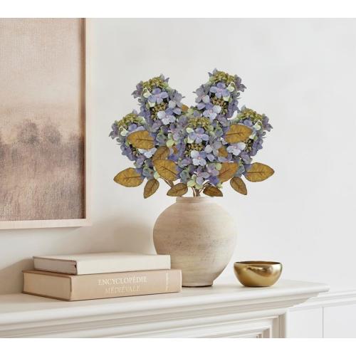 Fake Fall Flowers Artificial Silk Dried Hydrangea with Seed Artificial Fall Flowers Dried Florals Bouquet Autumn Decorations for Office and Home (4 PCS) (Blue)