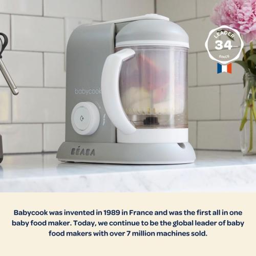 BEABA Babycook Solo 4 in 1 Baby Food Maker, Puree Steamer and Blender for Purees, Grinder with Auto Steam Cooking, Lrg Capacity 4.5 Cups 27 Servings in 20 Mins, Eucalyptus