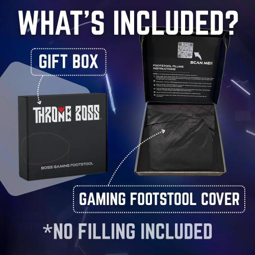 Throne Boss Gaming Footstool - Cover ONLY No Filling - Matching Bean Bag Chair Pouf/Ottoman - Round Gamer Foot Stool Footrest with Drink Holder (Pink)