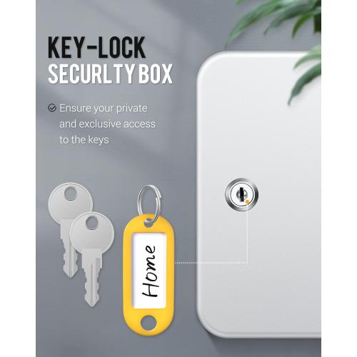 Uniclife 20 Position Key Cabinet with Key Lock Wall Mounted White Security Storage Box Steel Key Organizer with Colorful Key Tag Labels Identifiers Stickers and Hooks
