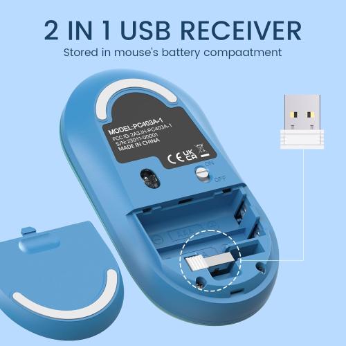 Wireless Keyboard and Mouse, LIZRROT Silent Keyboard Mouse Combo, Full-Sized Colorful Typewriter Keyboard with Round Keycaps, 2.4G Cute Mouse Compatible with PC/Laptop/Computer(Blue)