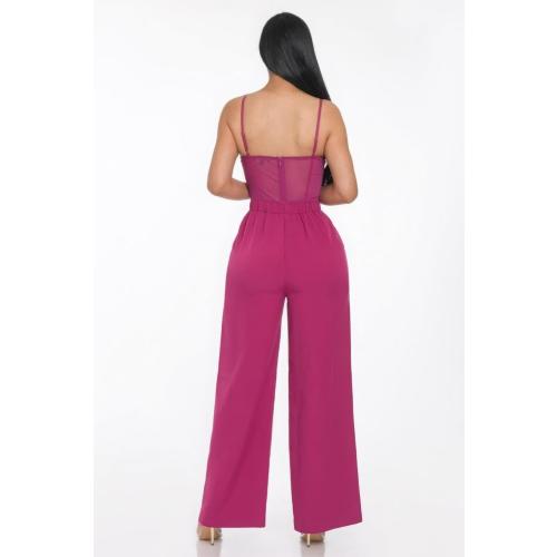 Medium Mesh Insert Cup Wide Leg Jumpsuit