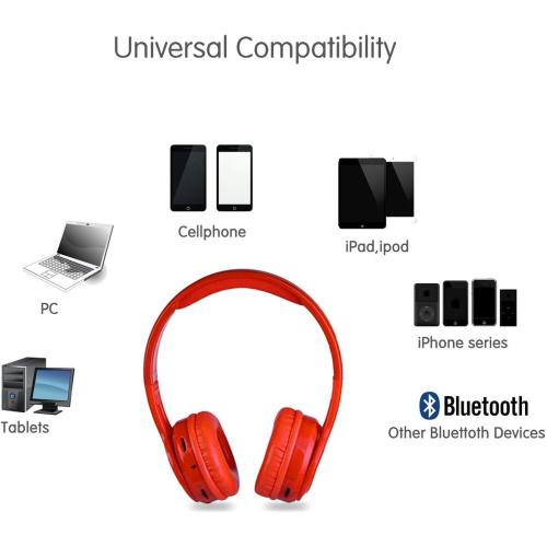 Contixo KB-2600 Over Ear Headphones - Wireless Bluetooth Headphones Kids Safe - 85dB with Volume Limited with Long Lasting Battery - Built-in Mic - Micro SD Card Slot - FM Stereo Radio (RED)