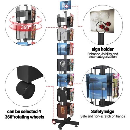 28 Pockets Countertop Rotating Greeting Card Rack, 7 Tier magazine Display Stand Rotating magazine rack for Postcards, Brochures, and Greeting Card