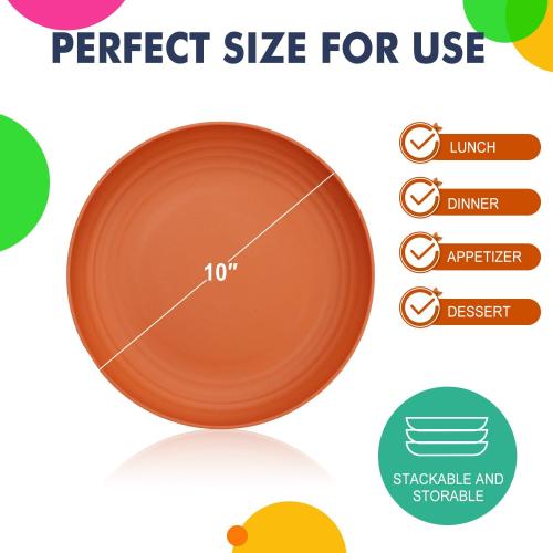 Homienly Set of 8  Size 10 inch Wheat Straw Dinner Plates Set of 8 - Alternative to Plastic, Microwave & Dishwasher Safe, Unbreakable Kids Plates with 4 Colors (Classic Bright)