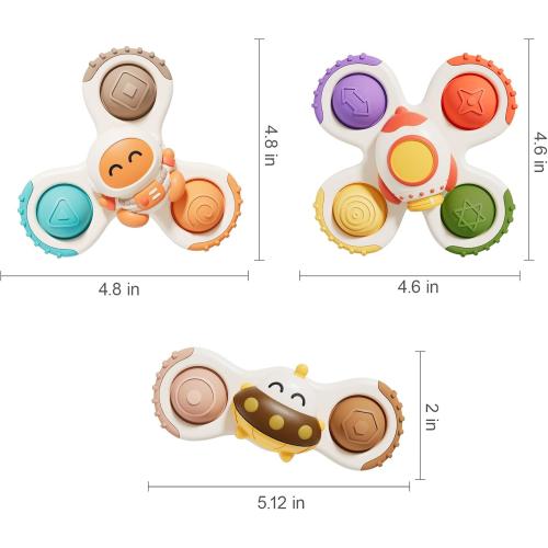 ALASOU 3PCS Pop Suction Cup Spinner Sensory Airplane Travel Toys for 1 Year Old Boy Girl Infant Toddlers|Novelty Spinning Tops 12 18 Months|1 2 Year Old Boy Birthday Gift|Baby Bath Toy Kids Ages 1-3