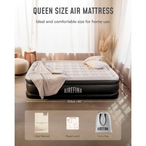 Airefina Air Mattress Queen with Built in Pump, 18 Raised Comfort Blow Up Mattress with Carrying Bag, Portable Inflatable Mattress for Guest Home, Air Bed Colchones Inflables 750 Lbs Max, 80*60*18 in