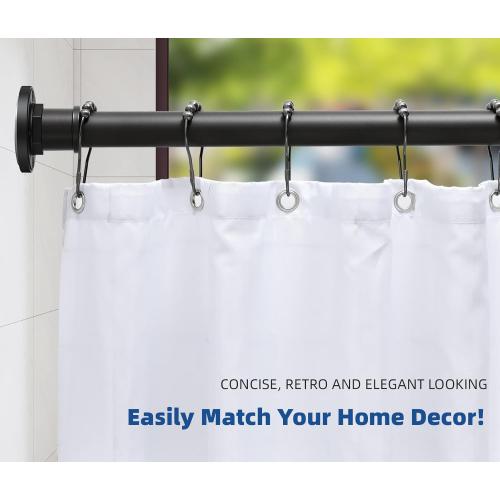 BRIOFOX Industrial Shower Curtain Rod - 2-in-1 Design Tension Curtain Rod - Never Rust Non-Slip 43 to 72 Inch Stainless Steel, Matte Black Window Curtain Rod