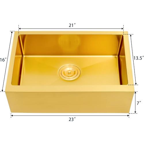 MILOSEN Undermount Gold Kitchen Sink, Stainless Steel Farmhouse Apronfront Kitchen Sink, 23×16 inch Kitchen RV Sink, Small Single bowl Apron Sink, 7 inch Depth Kitchen RV Sinks