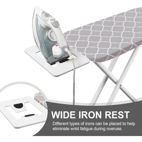 Ironing Board,Foldable Ironing Board Adjustable Height Compact Iron Board Thick Steel Tube Iron Board with Holder,Replacing Cloth Cover and Mini Handheld Gloves (Grey Texture)