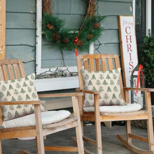 RABUSOFA Christmas Pillow Covers 18x18 Inch Set of 2 Christmas Tree Decorations White Decorative Throw Pillows Winter Holiday Christmas Decor Farmhouse for Home Couch