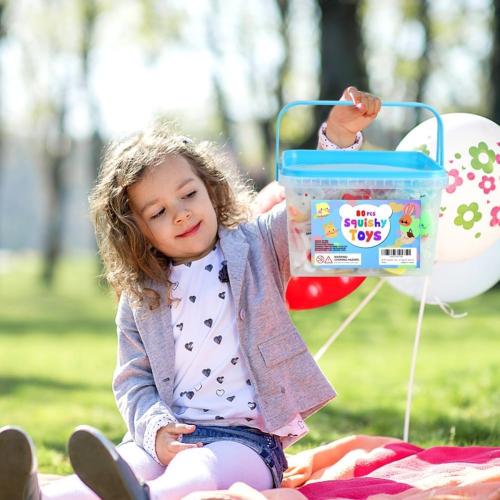 80Pcs Party Favors for Kids 4-8, Kawaii Squishies Mochi Squishy Toy Bulk Fidget Sensory Toys Birthday Gifts for Boys Girls, Easter Basket Stuffers Egg Fillers Treasure Box Classroom Prizes Goodie Bag