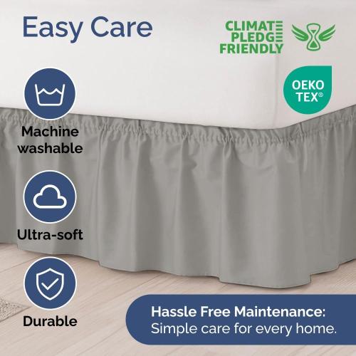 Wrap Around Dust Ruffle Bed Skirt - Light Grey - for Queen Size Beds w/ 16 Inch Drop - Easy Fit Elastic Strap - Adjustable Pleated Bedskirt with Brushed Fabric, Wrinkle Free Women, Men, Kids and Teens