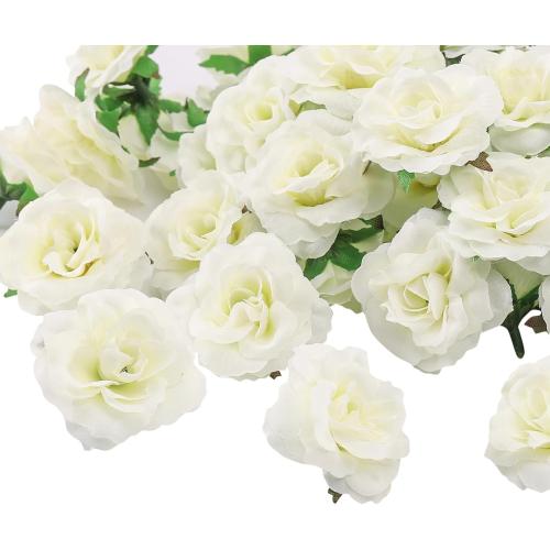 100 Pcs Mini White Roses Artificial Flowers Bulk, 1.9 Small Silk Fake Roses Flower Heads for Decoration, Wedding Centerpieces Bridal Shower Party Home Decor,DIY Crafts (Ivory White)