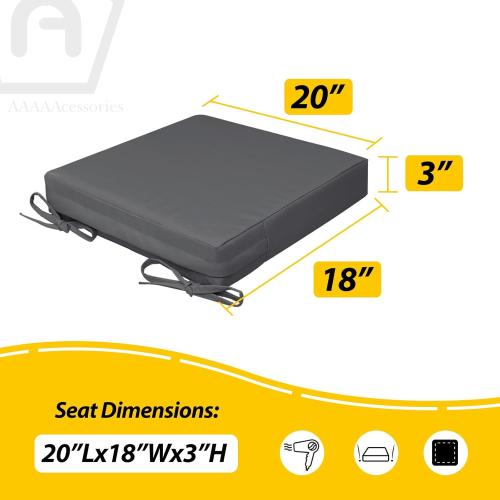AAAAAcessories Outdoor Seat Cushions for Chairs, Waterproof, Fade-Resistant, 20 x 18 x 3, Patio Furniture Replacement Cushions, Set of 2, Dark Gray