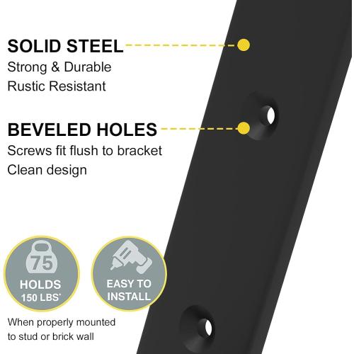 12 Inch Heavy Duty Floating Shelf Bracket, Wall Mounting Industrial Black Shelf Brackets, 1/5 Inch Thick Iron Metal Brackets for Shelves 6 Packs
