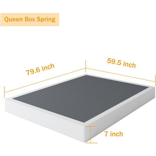 Queen Box Spring 7 Inch Low Profile Box Spring Queen Size Bed Base, 3000 lbs Black Heavy Duty Metal Mattress Foundation with Easy Clean Fabric Cover,Easy Assembly