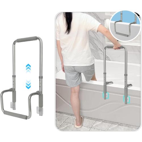 Bath Tub Handles for Seniors Shower Rails Elderly Adults Safety, Bathtub Clamp Grab Bars Helper No Drill, Handicap Bathroom Tub Support Bar Assist Devices, Help Getting Out of Bathtub