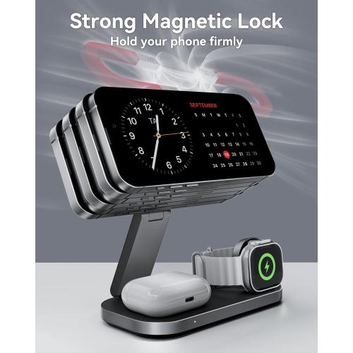 3-in-1 Charging Station for Apple Device, Qi2 25W Magnetic Wireless Foldable Fast Charger Stand Compatible with MagSafe for iPhone Air/17/16/15/14/13/12 Series, Apple Watch & AirPods