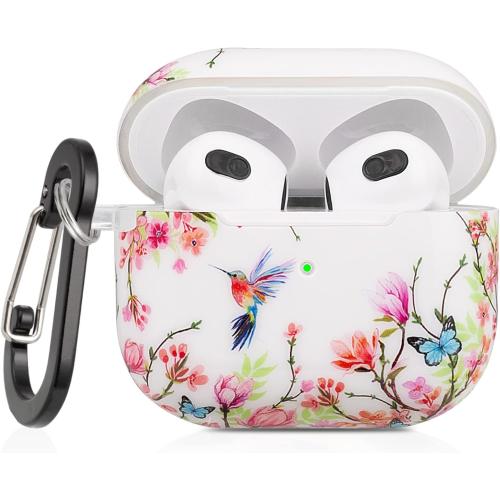 Case for airpod 3 Hummingbird, Case for airpod 3rd Generation 2021 for Women Girls Protective Hard Case with Keychain, Flower Hummingbird