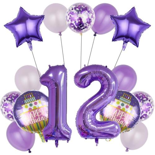 12th Birthday Decorations Party Supplies,15 Pcs 40inch Number 12 Purple Balloons set,12th Foil Mylar Balloons Latex Balloon Decoration,12th Party Balloons,12th Anniversary Party Decorations