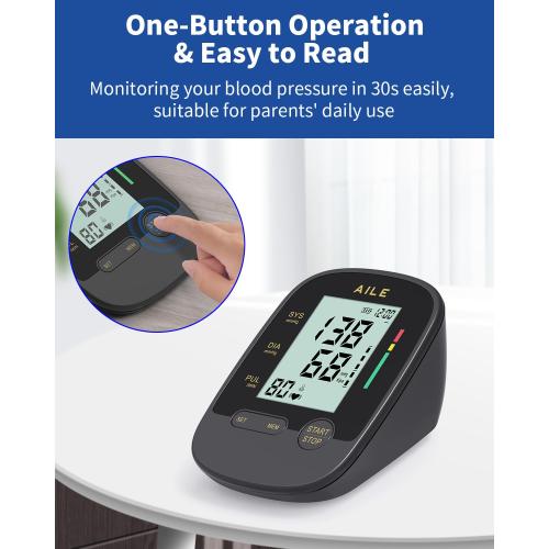 AILE Upper Arm Blood Pressure Machine,High Blood Pressure Monitors for Home use with Adjustable Blood Pressure Cuff - Large LCD Screen,Dual Power Option