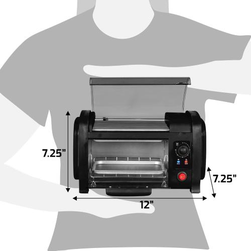 Elite Gourmet EHD-051B Hot Dog Toaster Oven, 30-Min Timer, Stainless Steel Heat Rollers Bake & Crumb Tray, World Series Baseball, 4 Bun Capacity, Black