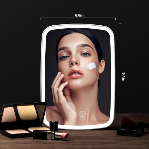 Lighted Makeup Mirror, Portable Mirror with Lights, 1500mAh Rechargeable Vanity Mirror with 3 Colors and Brightness Adjustable