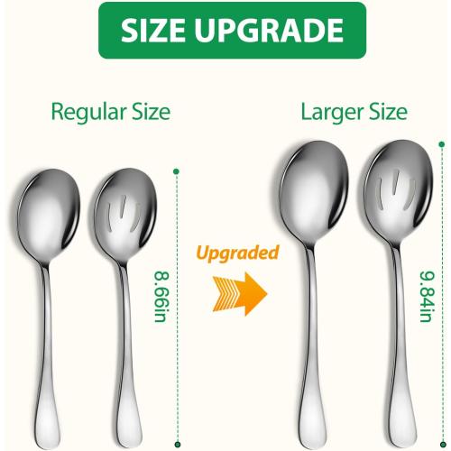 4 Piece Stainless Steel Serving Spoons Set, 10-Inch, Includes 2 Large, 2 Slotted, for Parties/Kitchen/Buffet/Catering, Dishwasher Safe