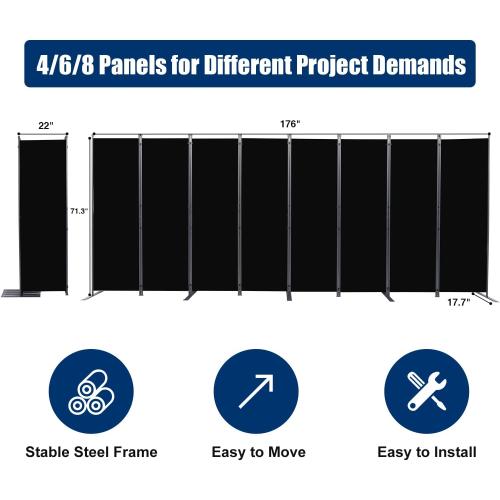 Room Divider 6FT Portable Room Dividers and Folding Privacy Screens, 176'' W Fabric Divider for Room Separation, 8 Panel Partition Room Dividers Freestanding Wall Divider Screen for Dorm Studio Office