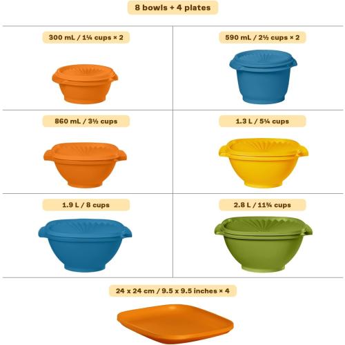 Tupperware Heritage Retro Collection, Bowls & Plates, 20 Piece Food Storage Container Set in Retro Colors, Dishwasher Safe and BPA Free