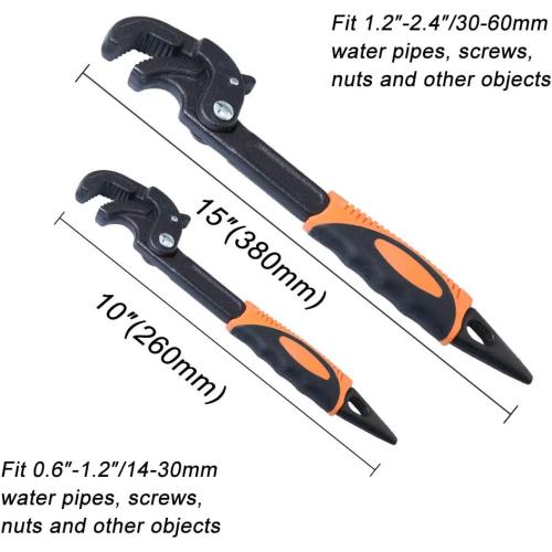 2 Pack Adjustable Wrench Quick Multi-function Self-Adjusting Spanner Power Grip Pipe Wrench 0.6”-2.4”/14mm-60mm