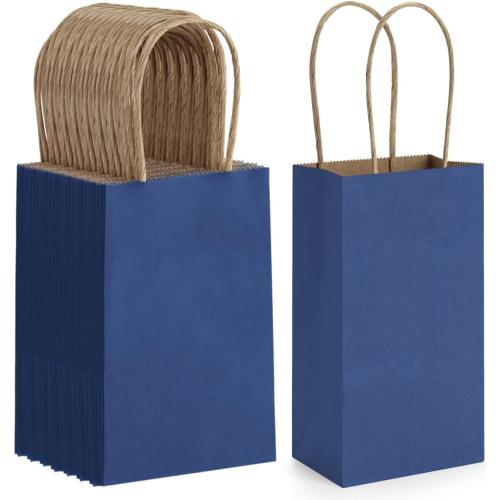 BagDream 100Pack 3.5x2.4x6.7 Inches Small-Kraft-Paper-Gift-Bags with Handles Bulk-Mini-Party-Favor-Gift-Bags Recyclable Tiny Navy Blue Paper Sacks for Samples, Candy