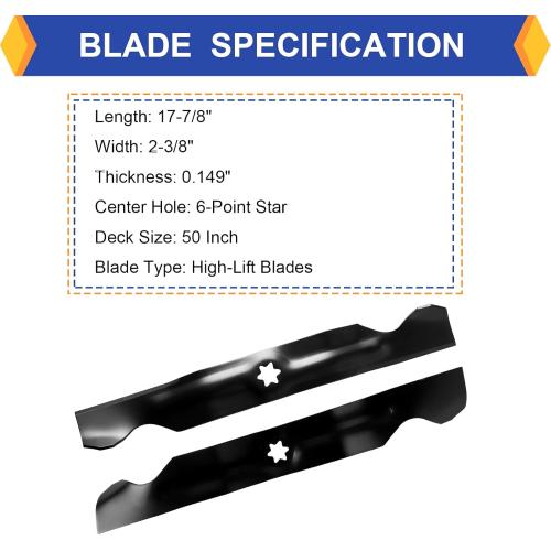 (3 Pack) 942-04053C Lawn Mower High Lift Blades Replacement for MTD/Cub Cadet/Troy-Bilt 942-04053B 742-04053 942-04056C Toro 112-0316, Fits Cub Cadet LT1050, LTX1050, RZT50 for 50'' Deck Mower