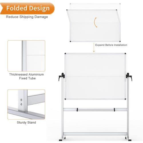 VIZ-PRO Rolling Whiteboard,  Mobile White Board with Stand | Double-Sided Standing Magnetic Dry Erase Board on Wheels for School Office Home
