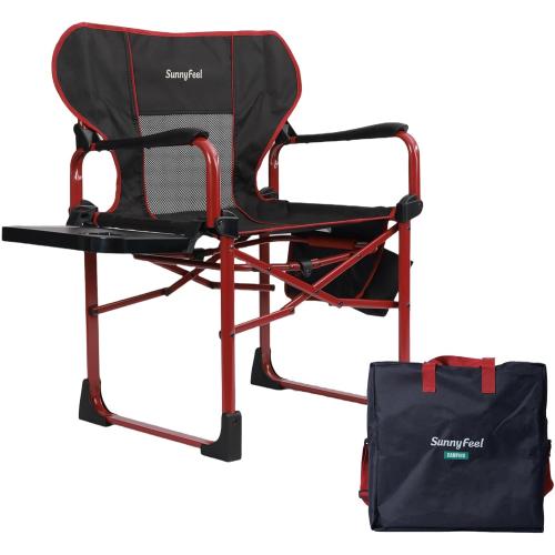 SUNNYFEEL Camping Directors Chair Aluminum Oversized Portable Folding Chair with Side Pocket and Adjustable Side Table for Beach, Fishing, Trip, Picnic, Lawn, Concert Outdoor Foldable Camp Chairs